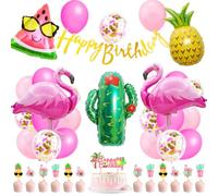 Flamant Anniversaire Décoration Kit, Flamingo Ananas Foil Ballon, Happy Birthday Bannière avec Cake Topper, Décoration Flamant pour Anniversaire Fille Plage Été Thème Décor Hawaii Fête