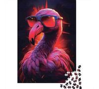 Flamant avec Lunettes Puzzle 1000 Pièces Papier Puzzle pour Adultes Effet Nuit Détente Décor Cadeau Famille 38x26cm/1000pcs