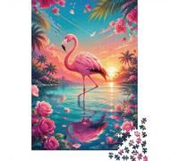 Flamant Coucher De Soleil Roses 1000pcs Mini Puzzle pour Famille Difficile | 52x38cm Carton Décor Salon Structure Durable Cadeau Anniversaire Soulagement Du Stress