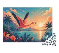 Flamant Coucher Soleil Océan 1000pcs Mini Puzzle pour Famille Cadeau | 70x50cm Carton Décor Salon Structure Durable Cadeau Anniversaire Soulagement Du Stress