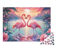 Flamant Lac Coucher 1000pcs Mini Puzzle pour Famille Cadeau d'anniversaire | 70x50cm Carton Décor Salon Structure Durable Cadeau D'anniversaire Relaxation