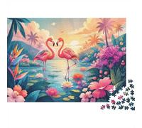 Flamant Lac Fleur 1000pcs Mini Puzzle pour Famille Difficile | 38x26cm Carton Décor Salon Structure Durable Cadeau Anniversaire Soulagement Du Stress