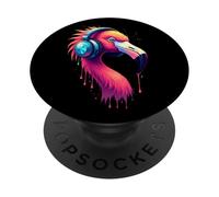 Flamant Rose avec Casque coloré rétro Amateur de Musique PopSockets PopGrip Adhésif