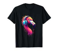 Flamant Rose avec Casque coloré rétro Amateur de Musique T-Shirt