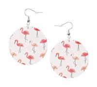 Flamant rose Boucles d'oreilles rondes en cuir Couleur Saint-Valentin Festival Activités Mode Femme, taille unique, Simili cuir