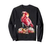 Flamant Rose Coquette catholique sacrée Vintage Coeur Croix Rose Sweatshirt