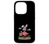 Flamant Rose de Pâques Oreilles de Lapin Mignon Rose Tropical Chasse aux œufs Coque pour iPhone 14 Pro