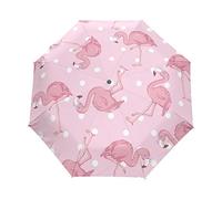 Flamant Rose Dessin Animé Parapluie Pliant Ouverture et Fermeture Automatique Protection UV Parapluies Pliant Coupe-Vent Ultra-léger pour Voyager Plage Femmes Enfants Fille