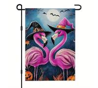 Flamant Rose D'Halloween Drôle Drapeau De Jardin Double Face Garden Flag Décoratif Drapeau Pour Mur Bar Fête 30X45Cm