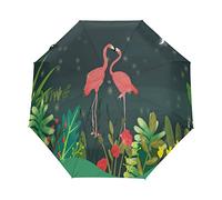 Flamant Rose Feuilles Plante Ciel Nocturne Parapluie Pliable Pliant à Ouverture Automatique Parapluies Pliant Coupe-Vent pour Voyager Plage Femmes Enfants Homme Fille