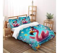 Flamant Rose Housse De Couette 3 Pièces Parure De Lit Animal Themes Couvre-Lit Microfibre pour Adulte Et Enfant avec Fermeture Éclair Et Taies d'oreiller Double(200x200cm)