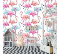 Flamant Rose Minimaliste Bleu Papier Peint 3D Installation Facile Intissé Tapisserie Bureau Salon Canapé Chambre Décoration Murale-300cm×210cm