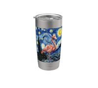Flamant rose Nuit étoilée Van Gogh Art Style Gobelet isotherme en acier inoxydable double paroi