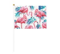 Flamant rose oiseau vert plante feuille imprimé drapeau double face tenu à la main drapeau extérieur intérieur décoratif sports jeux festival événements drapeau