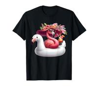Flamant Rose Palmier Tropical Plage Vacances d'été Femme T-Shirt