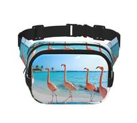 Flamant rose sur la plage unisexe taille réglable carré double couche sac banane pour activités de plein air voyage course randonnée, Noir , Taille unique