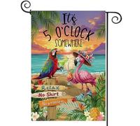 Flamant Roses D'Été Il Est 17 Heures Quelque Part Drapeaux De Jardin 30X45Cm Bannières Double Face Suspendre Bannière Cour Pour Chambres Dortoirs Ferme