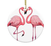 Flamants roses à encre - Décoration de Noël en céramique avec ficelle dorée, décoration de vacances ronde imprimée pour arbre de mariage, vente au détail.