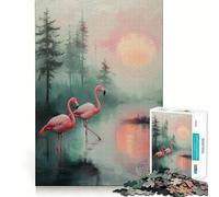 Flamants Roses au Coucher du Soleil Puzzle de 1000 pièces pour Adolescents Jeu de réflexion et de Calme Qualité supérieure Cadeau de Noël (38x26cm)