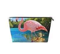 Flamants roses dans la forêt Trousse de maquillage de voyage en cuir étanche