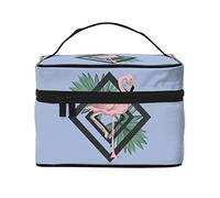 Flamants roses, feuilles tropicales, trousse de maquillage bleue, trousse de toilette pour femmes, trousse de maquillage de voyage, trousse de toilette de maquillage, sac de voyage, organisateur de ma