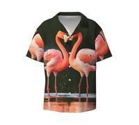 Flamants roses Kiss in The Lake Chemise décontractée à manches courtes pour homme Cool Daily Loose Business Casual Bar Workwear, Noir , XL