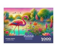 Flamants rosesPuzzle 1000 Pièces Adulte Couleurs Éclatantes,Ensemble De Casse-tête en Puzzle Flamants Roses Tropical Gardenactivité Zen pour La Décoration De Bureau,Idée Cadeau Anniversaire 38x26cm