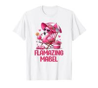 Flamazing Mabel Pink Flamingo Tropical Beach Trip Femme T-Shirt