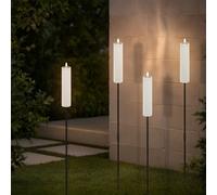Flambeau solaire de jardin Bougie LED avec effet de flamme 99 cm - Set de 4 - Fiche de jardin éclairée en blanc chaud avec scintillement de la bougie