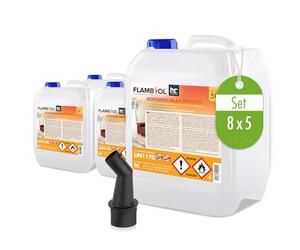 Flambiol 8 x 5 L Bioéthanol 96,6% Premium - Combustible pour Cheminée Bio | Pour Cheminée à Éthanol, Godets à Éthanol et Braséros au Bioéthanol - Combustion Propre Sans Fumée - Chaleur Immédiate