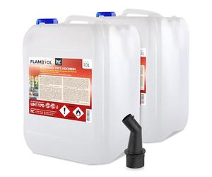 Flambiol Bioéthanol 100% 2 x 10 L- Combustible Liquide Dénaturé | Cheminée et Foyer à l'Éthanol - Usage Intérieur - Combustion Propre et Quasi Inodore - Sans Odeur ni Suie