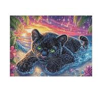 Flame Starry Sky Panthère Noire 500 Pieces Casse tête pour Ado en Carton Haute Densité Épais Ménagerie radieuse et fantaisiste Facile Débutant Jeu De Société Soirée Entre Amis Cadeau Fête des Pères 5
