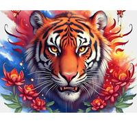 Flame Tigre 1000 Pièces Puzzle Adolescent en Carton Rigide Animal Animal de Compagnie Difficulté Moyenne Activité Éducative Voyage Déplacement Cadeau Anniversaire Petit Prix 1000 PCS/75x50cm
