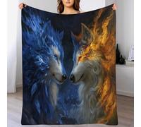 Flame Wolf Flannel Fleece Throw Blanket for Sofa, 130 X 150 Cm Soft Fluffy Sofa Blanket with Fantasy Wild Animals Warm and Lightweight, Suitable for Cribs, Sofas, Offices and Bedrooms Mixed Colors