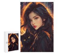 Flame-Wrapped Enchantress with Black Cat - Puzzle De Table pour Adultes, 1000 PCS, Cadeau D’Hiver - pour Un Loisir Créatif