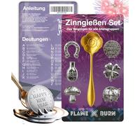 FLAME X BURN Lot de 3 pièces de moulage en étain pour le réveillon du Nouvel An 2025 : une boîte de moulage similaire au plomb, comprend une cuillère et un livre Oracle avec interprétations - Jeux de