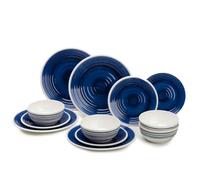 FLAMEFIELD AZURE 12 Ensemble de 3 pièces en mélamine - Vaisselle nautique bleu foncé, assiettes et bols inspirés de l'océan pour les repas par tous les temps