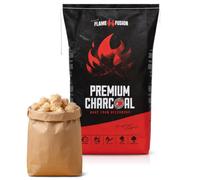 FlameFusion Charbon de Bois Premium 10 kg en hêtre qualité Restaurant - 1 Sac (1x 10 kg) Plus 1 Sachet Allume-feu en Laine de Bois à la Cire jusqu'à 5 soirées Barbecue Longue Combustion pour Grill