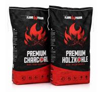FlameFusion Charbon de Bois Premium 20 kg en hêtre qualité Restaurant - 2 Sacs (2X 10 kg) Charbon hêtre Gros Morceaux Longue Combustion Haute Chaleur pour Barbecue et Grill