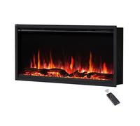 FlameKo Avena Cheminée électrique encastrée murale avec cadre fin 91 cm avec plusieurs couleurs de flamme, avec bûches, chauffage 750 W et 1500 W