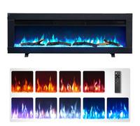 FlameKo Dilton Cheminée électrique 3 en 1 de 102 cm avec bûches, autoportante, montage mural, encastré, effet flamme 9 couleurs, compatible avec les médias, chauffage 900 W - 1800 W, télécommande
