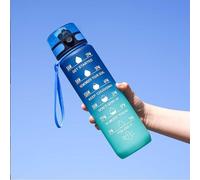 Flamenco Mystique Bouteille d'eau 1L OMBRE Bleu marine avec gobelet doseur turquoise - un accessoire pratique et élégant