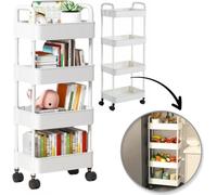 Flamenco Mystique Etagère sur roulettes, armoire mobile à 4 niveaux, blanc, dimensions 36x24x84cm SZ41B