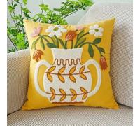 Flamenco Mystique Polštářový Povlak 45 x 45 cm, Žlutý s Motivem Květin, 100% polyester