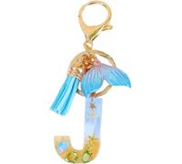 Flamenco Mystique Porte-clés LETTRE J avec motif marin, queue de sirène, coquillages et franges BRL353J