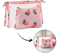 Flamenco Mystique Set de pochettes cosmétiques 2 en 1, pochettes transparentes avec motif fraise KS152