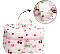 Flamenco Mystique Trousse à cosmétiques matelassée pour femmes, couleur cerise avec nœud - 16 x 16 x 25 cm, modèle KS150