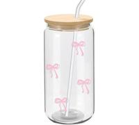 Flamenco Mystique Verre, rubans roses - avec paille et couvercle en bambou 500 ml - SZK131Nom du produit : Verre avec rubans roses et paille 500 ml