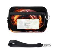 Flames Ball Sport Baseball Mini étui à cartes à fermeture éclair pour homme et femme avec fenêtre pour carte d'identité, portefeuille, portable, léger, fermeture éclair