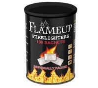 FlameUP Allume-feu - 100 sachets étanches - Inodore, sans fumée, non toxique - Allume-feu pour barbecue, poêle à bois, feux de camp, four à pizza - Allume-feu longue combustion cire de paraffine